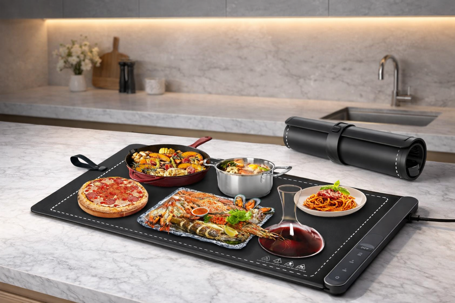 Elevate Your Dining Experience with the Upgraded Graphene Food Warming Mat - Versatile 6 Heat Settings for Perfectly Warmed Meals Anywhere!