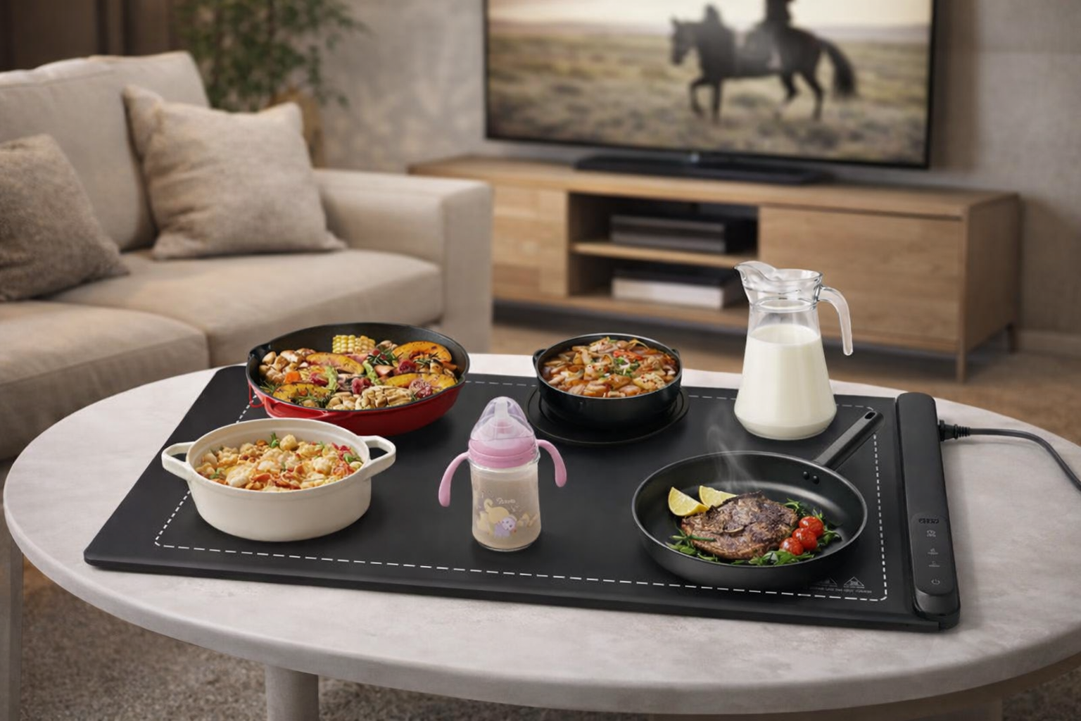 Elevate Your Dining Experience with the Upgraded Graphene Food Warming Mat - Versatile 6 Heat Settings for Perfectly Warmed Meals Anywhere!